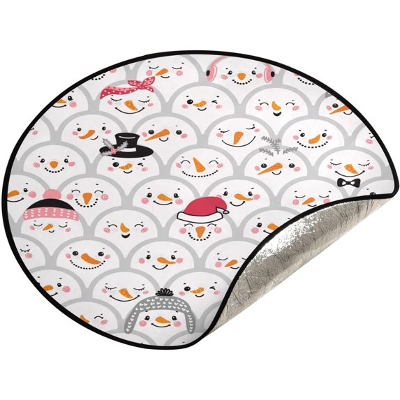 Coolnut Christmas Snowman Heads Cute Christmas Tree Mats Waterproof Tree Skirt, Xmas Tree Stand Tray Mat Floor Protector Pad for Holiday Party Decoration, 28.3"