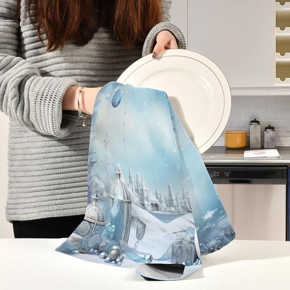 Coolnut Christmas Snowman Kitchen Towels, 18 x 28 Inch Super Soft and Absorbent Dish Cloths for Washing Dishes, 4 PCS Reusable Multi-Purpose Microfiber Hand Towels for Kitchen