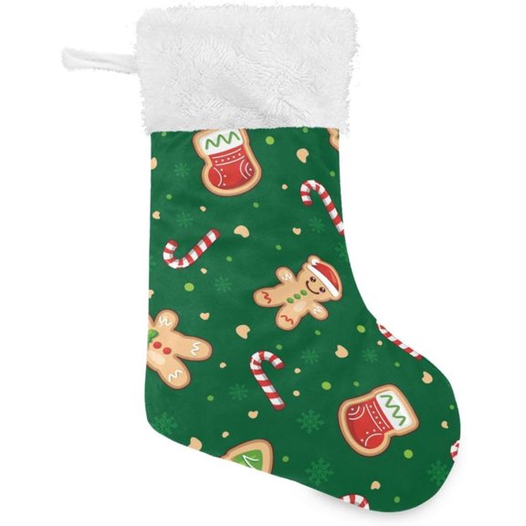 Coolnut Christmas Stocking, Christmas Decoration, Patchwork White Plush, for Home Decoration Party Decoration, Doodle Gingerbread Man Holiday Gift Decor