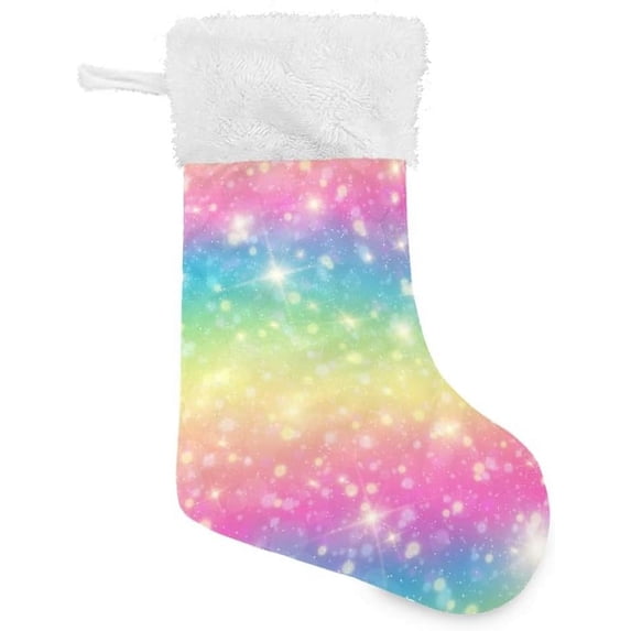 Coolnut Christmas Stocking Personalized Rainbow Large Candy Stocking Hanging Gift Xmas Stockings Decoration 2PCS for Family Holiday Party Ornaments Decor Fireplace