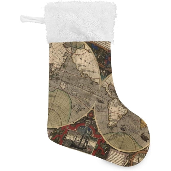 Coolnut Christmas Stockings 1PCS,Big Xmas Stockings Gift Decorations and Party Supplies,Used for Fireplace Decoration Socks-Old World Map0