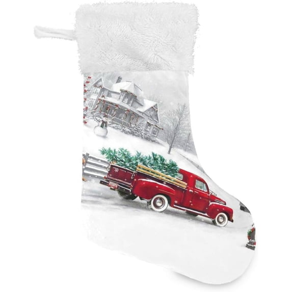 Coolnut Christmas Stockings 2 Pack Merry Christmas Red Truck Xmas Stockings 17.7 inch Fireplace Hanging Stockings for Family Christmas Decoration