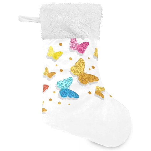 Coolnut Christmas Stockings Colorful Glittering Butterflies , 1 Pack 17.7" Xmas Fireplace Santa Socks Christmas Tree Hanging Stockings Decoration for Christmas Holiday Xmas Gift