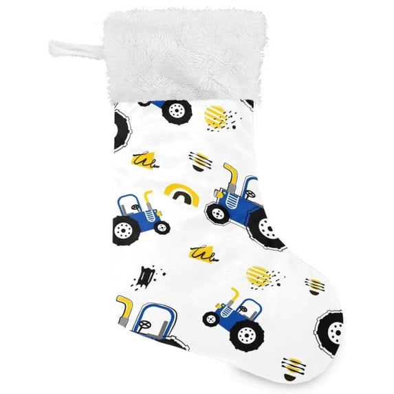 Coolnut Christmas Stockings Cute Tractor and Vehicle , 1 Pack 17.7" Xmas Fireplace Santa Socks Christmas Tree Hanging Stockings Decoration for Christmas Holiday Xmas Gift