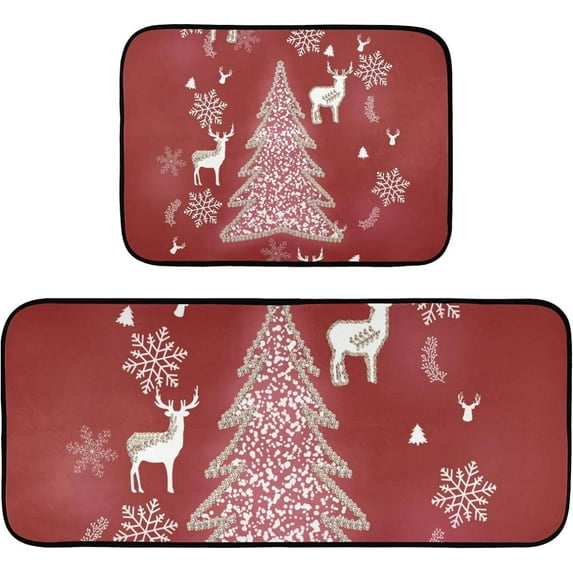 Coolnut Christmas Tree 2 Pieces Kitchen Rug Cushioned Anti-Fatigue Kitchen Rugs Set for Home Office Laundry,19.7" x 27.6"+19.7" x 47.2"