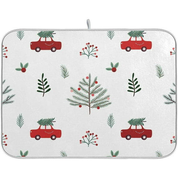 Coolnut Christmas Tree Dish Drying Mat Absorbent Heat Resistant Reversible Dish Draining Mat for Kitchen Countertops Sinks,24"x18"