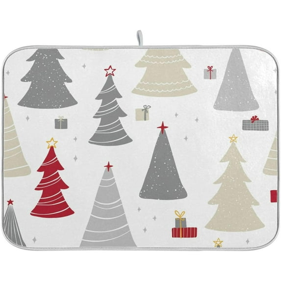 Coolnut Christmas Tree Dish Drying Mat Absorbent Heat Resistant Reversible Dish Draining Mat for Kitchen Countertops Sinks,24"x18"