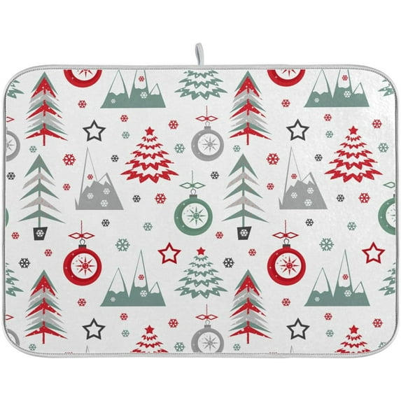 Coolnut Christmas Tree Dish Drying Mat Absorbent Reversible Drying Pad Dish Drainer Rack Mat for Kitchen Countertops Sinks,16"x18"