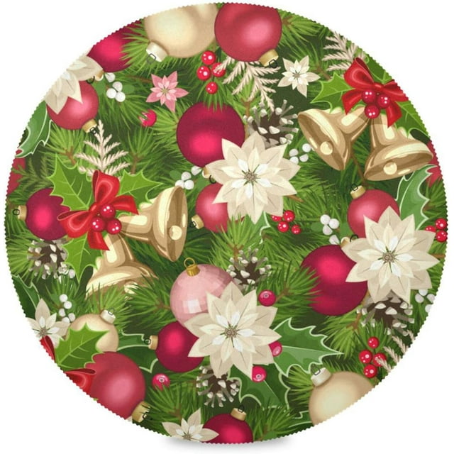 Coolnut Christmas Tree Pattern Round Placemats Set of 1, NonSlip Heat