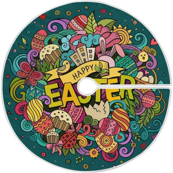 Coolnut Christmas Tree Skirt, 36", Easter Tree Skirt Double Layers Polyester Easter Tree Skirt for Easter Holiday Party Decoration