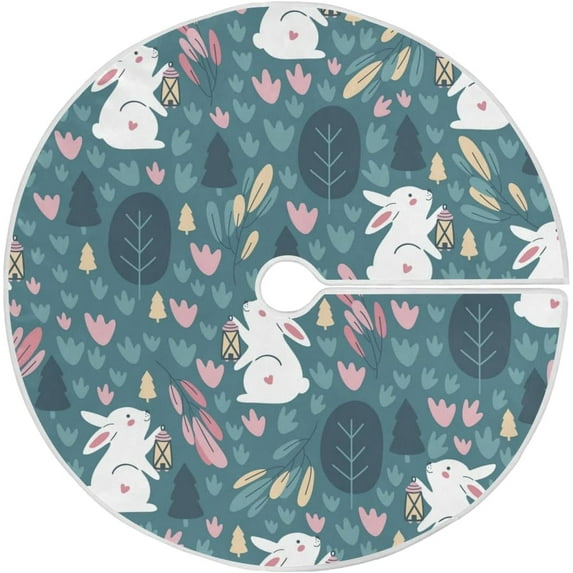 Coolnut Christmas Tree Skirt, 48", Easter Tree Skirt Double Layers Polyester Easter Tree Skirt for Easter Holiday Party Decoration