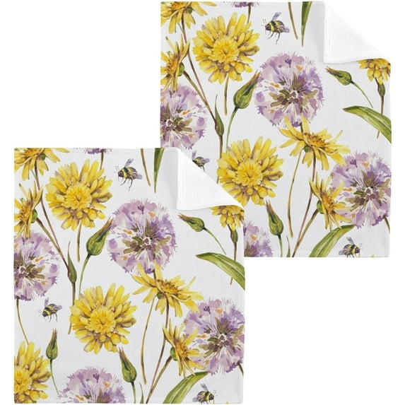 Coolnut Chrysanthemum Dandelion Wash Cloth Set of 2, 12 x 12 Inch Cotton Baby Washcloths Highly Absorbent and Soft Feel Fingertip Towels Face Towels for Bathroom, Gym, Spa Washcloth Gift