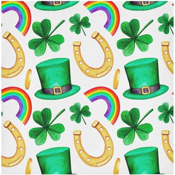 Coolnut Cloth Napkins 4PCS,Cute Shamrock Green Clover Leaves Rainbow Horseshoes Gold Coins Soft and Skin Friendly Dinner Napkins Washable for St. Patrick's Day Dinner, Hotel,Reunion,BBQ Party