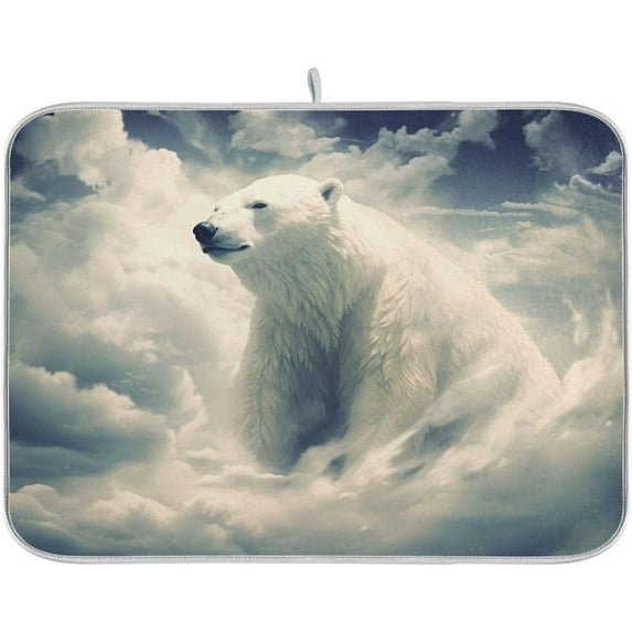 Coolnut Cloud Bear White Dish Drying Mat for Kitchen Counter, Ultra Absorbent Reversible Microfiber Dishes Drying Rack Pad Heat-resistant Mats 18x24in Home Decor