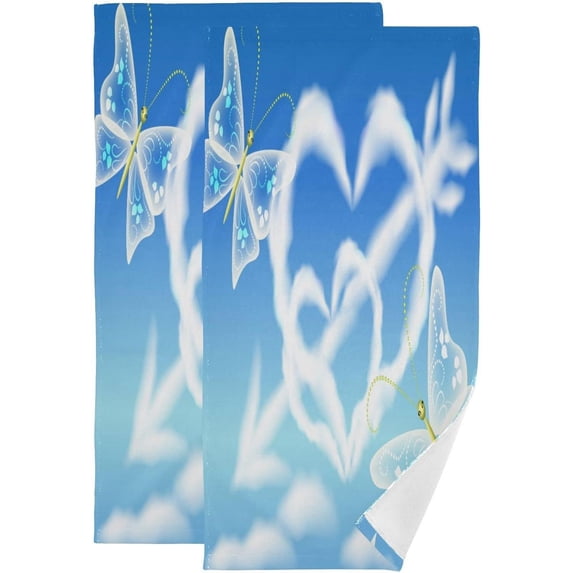 Coolnut Cloud Hearts Sky Arrow Hand Towels for Bathroom, Valentine's Day Kitchen Towel 2 PCS Ultra Soft and Highly Absorbent Decorative Fingertip Face Bath Towels for Spa & Hotel, 28.3"x 14.4"