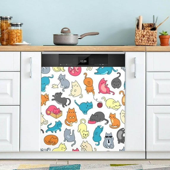 Coolnut Color Cartoon Cat Dishwasher Magnet Cover for The Front Door,Reusable Refrigerator Door Decor Magnet Sticker for Kitchen Home Decor 23" x 26"