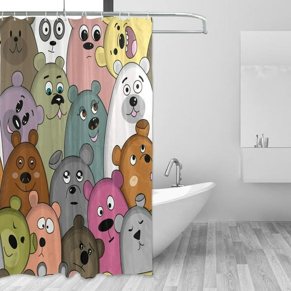 Coolnut Colored Cartoon Bears Shower Curtain Waterproof Bathroom Fabric Shower Curtain Set with Hooks, 60x72 inches Home Decor