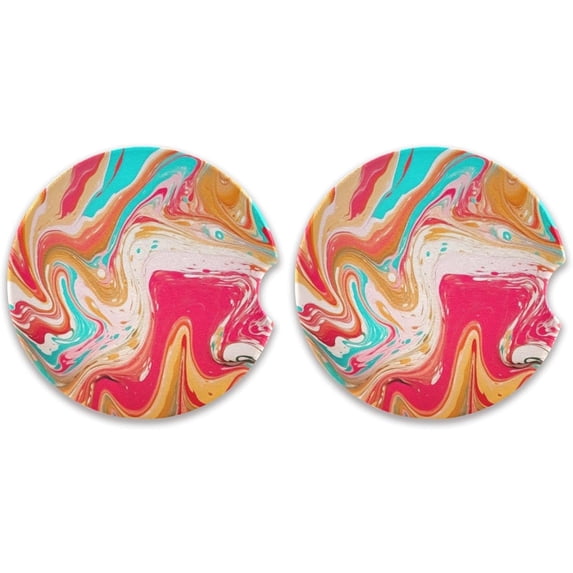 Coolnut Colorful Abstract Marble Car Coasters 2 Pack Drinks Absorbent Ceramic Stone Car Coasters with Fingertip Grip Car Cup Holder Coasters Home Decor Gifts