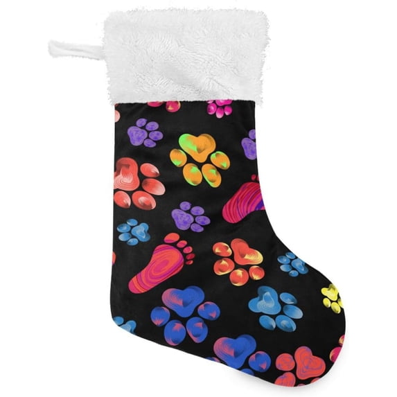 Coolnut Colorful Animal Dog Paw Christmas Stockings Rainbow Christmas Presonalized Large Stocking Sock, Set of 1 Xmas Party Winter Decor Candy Bag Family Holiday Gift, 17.7 Inch