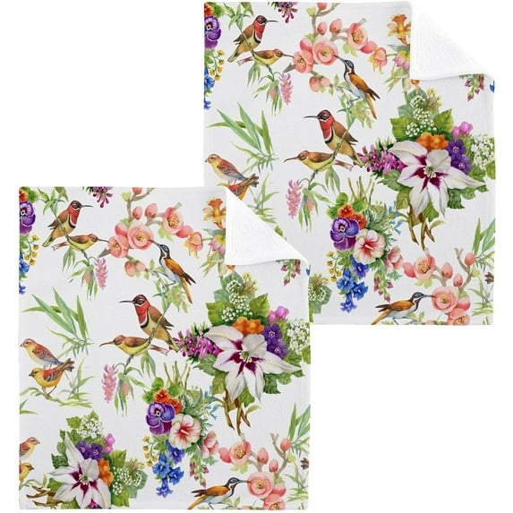 Coolnut Colorful Birds Wash Cloth Set of 4, 12 x 12 Inch Cotton Baby Washcloths Highly Absorbent and Soft Feel Fingertip Towels Face Towels for Bathroom, Gym, Spa Washcloth Gift