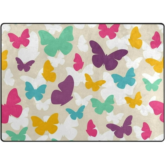 Coolnut Colorful Butterfly Area Rug Pad - 80 x 58 inch - 100% Light Weight Polyester Fabric for Living - Bedroom