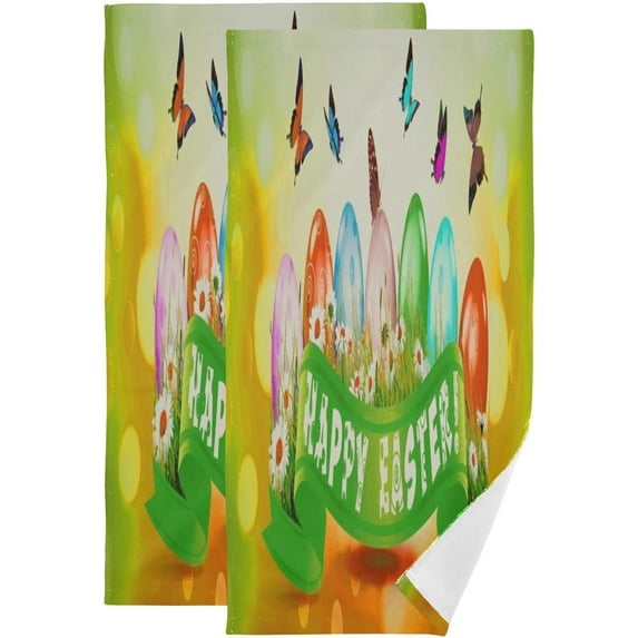 Coolnut Colorful Easter Eggs Butterfly Hand Towels 2 PCS, Kitchen Towel Ultra Soft and Highly Absorbent,Decorative Fingertip Face Towel for Bathroom Hotel, 28.3"x14.4"
