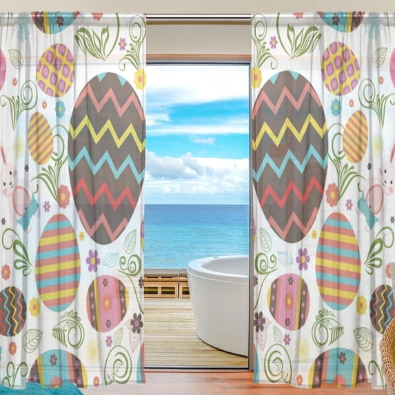 Coolnut Colorful Easter Eggs Sheer Gauze Door Curtain Window Curtain Drapes for Living Room Kids Bedroom Window Treatment Decor W55 x L78 In 2 Panels