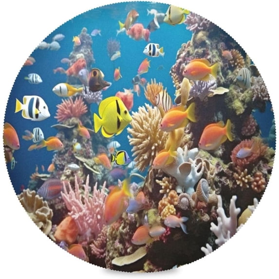 Coolnut Colorful Fishes Round Placemats Washable Placemats Non-Slip Heat-Resistant Table Place Mats for Dining Kitchen Holiday Party Table 15.4"-6PCS Home Decor