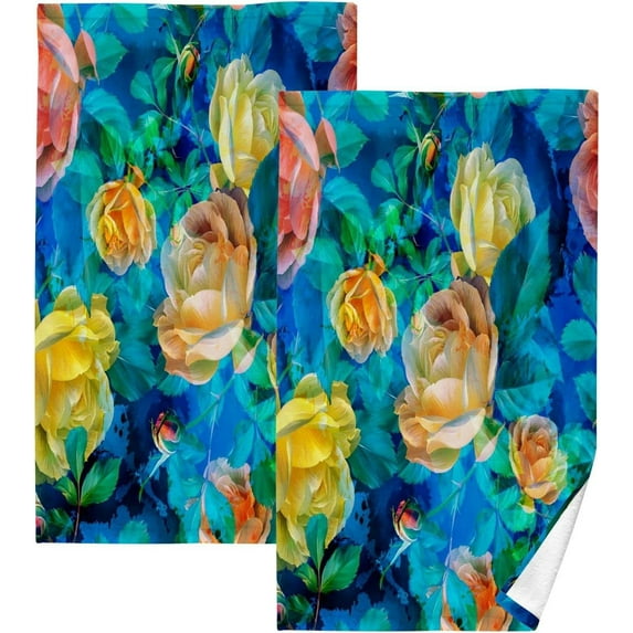 Coolnut Colorful Flower Ultra Soft 2 PCS Towel Set, Highly Absorbent Hand Towels 16 x 28 Inch Cotton Towels for Bathroom Hotel Gym Travel, Ideal for Daily Use