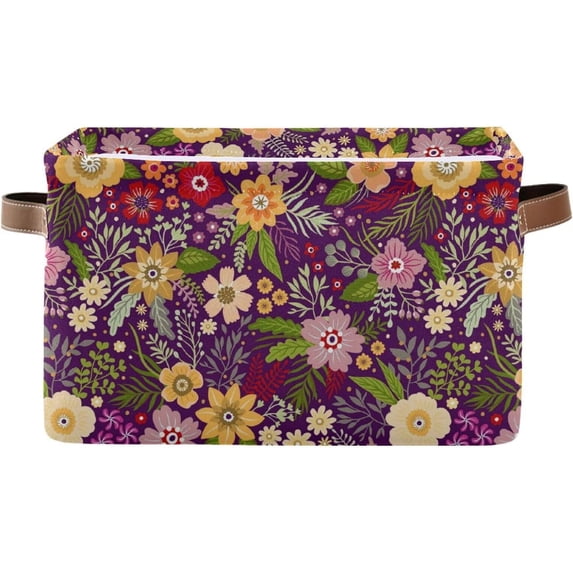 Coolnut Colorful Flowers Foldable Canvas Storage Bin, Sturdy Fabric Storage Basket with Handles, Storage Cube Box for Organizing Shelf Nursery Toy Closet 2PCS#633 Home Decor