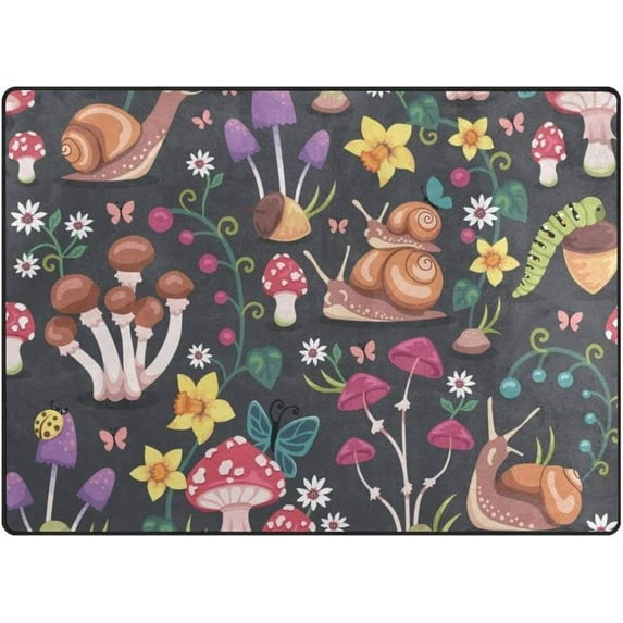 Coolnut Colorful Flowers Ladybugs Area Rug, 80"x 58" Pet & Child Friendly Carpet for Living Room Bedroom Dining Room,Indoor Outdoor Soft Rug Washable Non Slip Comfortable Area Rug