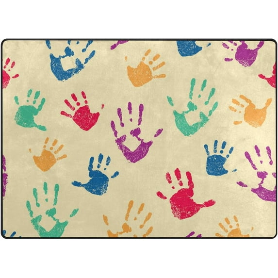 Coolnut Colorful Hand Prints Lightweight Carpet Mats, 5'3" x 4' Area Soft Rugs, Floor Mat Rug Home Decoration for Kids Room Living Room, 63"x 48"