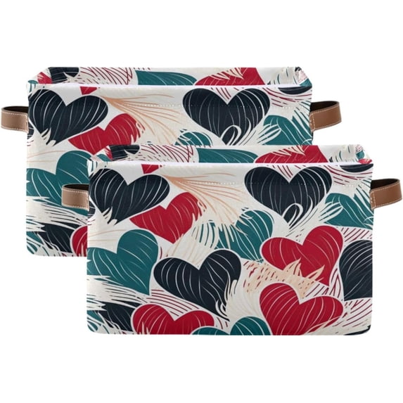 Coolnut Colorful Heart Foldable Storage Basket for Shelves, Collapsible Sturdy Storage Bin with Handles, Canvas Storage Cube for Organizing Closet 2PC Home Decor