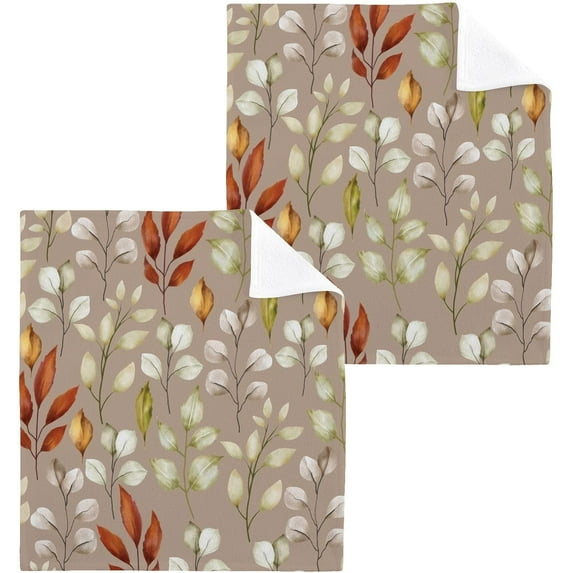Coolnut Colorful Leaves Wash Cloth Set of 2, 12 x 12 Inch Cotton Baby Washcloths Highly Absorbent and Soft Feel Fingertip Towels Face Towels for Bathroom, Gym, Spa Washcloth Gift