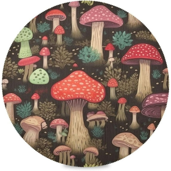 Coolnut Colorful Mushrooms Round Placemats Washable Placemats Non-Slip Heat-Resistant Table Place Mats for Dining Kitchen Holiday Party Table 15.4"-4PCS Home Decor