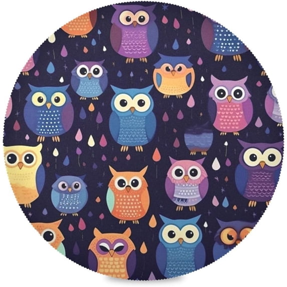 Coolnut Colorful Owls Round Placemats Washable Placemats Non-Slip Heat-Resistant Table Place Mats for Dining Kitchen Holiday Party Table 15.4"-6PCS Home Decor
