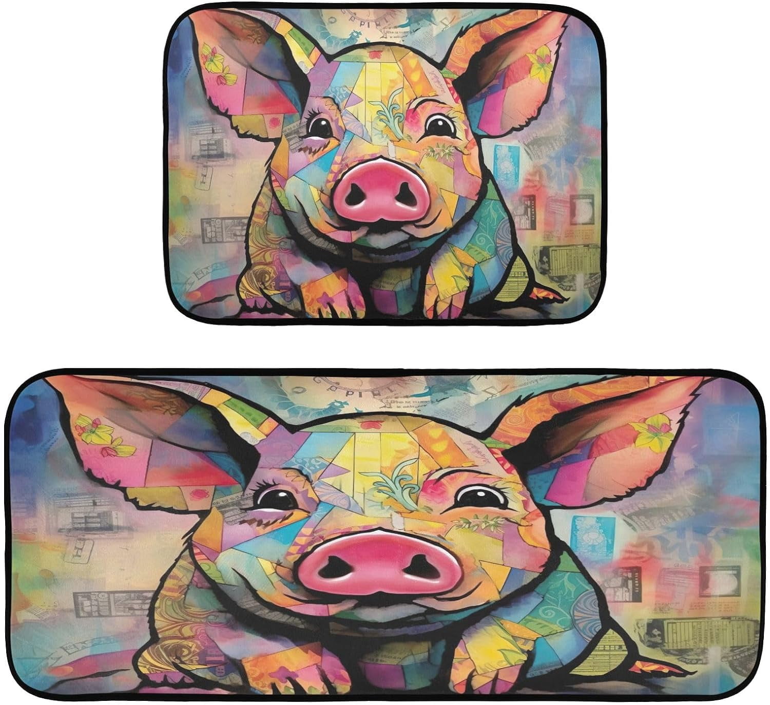 Coolnut Colorful Pig Kitchen Rug Set of 2 Non Slip Washable Cushioned