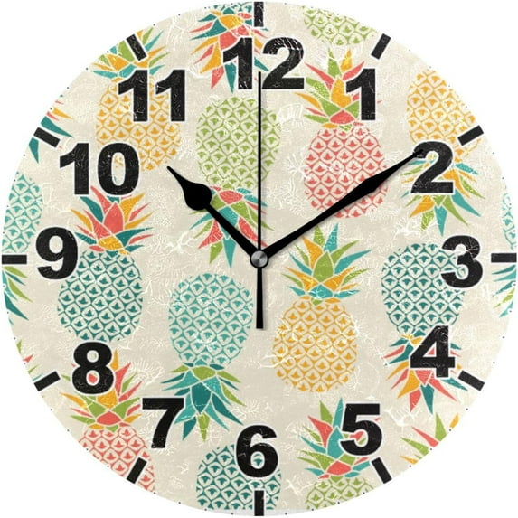 Coolnut Colorful Pineapple Round Wall Clock, Battery Operated Silent Non Ticking Desk Clock for Home Bedroom Kitchen Office School Wall Clock 9.9 Inch Home Decor