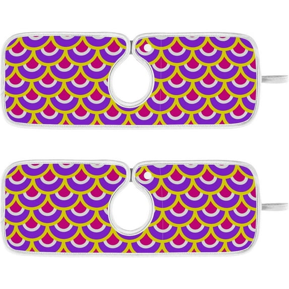 Coolnut Colorful Scales Mermaid Sink Splash Guard for Faucet 2 Packs Faucet Absorbent Mats, Summer Fashion Faucet Handle Drip Catcher Quickly Drying Mat for Kitchen Counter Bathroom, 30"x5.5" RV