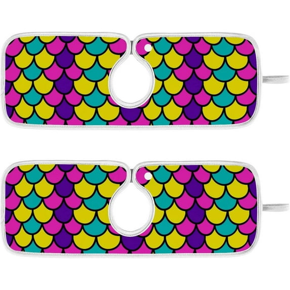 Coolnut Colorful Scales Sink Splash Guard for Faucet 2 Packs Faucet Absorbent Mats, Pink Purple Faucet Handle Drip Catcher Quickly Drying Mat for Kitchen Counter Bathroom RV, 14.9"x5.5"