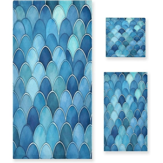 Coolnut Colorful Scales Towels 3 Pack Bath Towels for Bathroom Set Soft Cotton Highly Absorbent Lightweight & Quickdry Towel Set 1 Bath Towel,1 Hand Towel,1 Washclothe Wash cloth