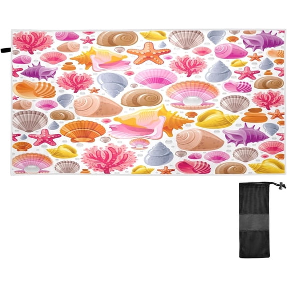 Coolnut Colorful Seashells & Starfishes Beach Towel Fast Drying Camping Towels Sand Free Beach Blanket Soft Absorbent Travel Sport Towel for Gym Bath Shower Swimming 31" x 71" Washcloth Gift