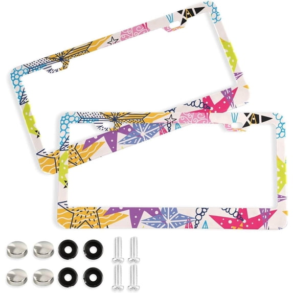 Coolnut Colorful Starfish 2 Holes Car License Plate Frames 2PCS, Car License Plate Holder with Screw Caps Cover Set Automotive Exterior Parts Decoration for US Vehicles
