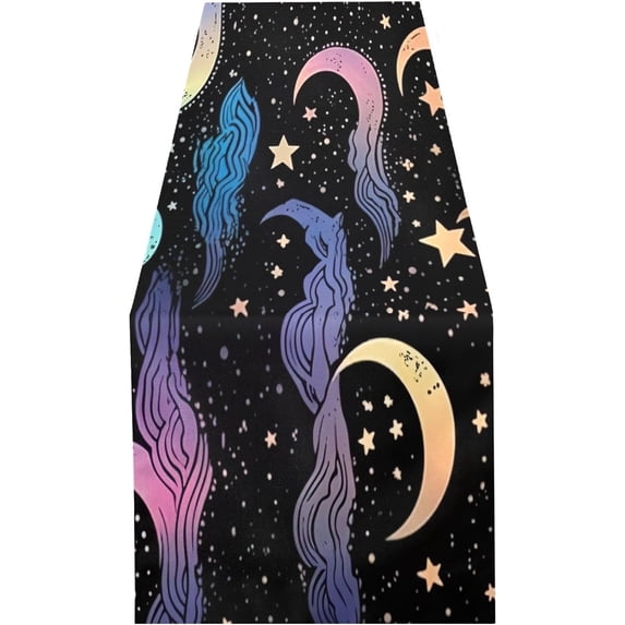Coolnut Colorful Stars and Moon Table Runner 14x108in,Coffee Table Runners, Dresser Scarf, Outdoor Short Small Dining Table Runners, Geometric for Nightstand, Dinner Parties, Wedding95 Home Decor