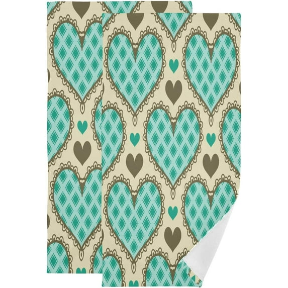 Coolnut Colorful Stylized Hearts Hand Towels for Bathroom, Newly Minted Kitchen Towel 2 PCS Ultra Soft and Highly Absorbent Decorative Fingertip Face Bath Towels for Spa & Hotel, 28.3"x 14.4"