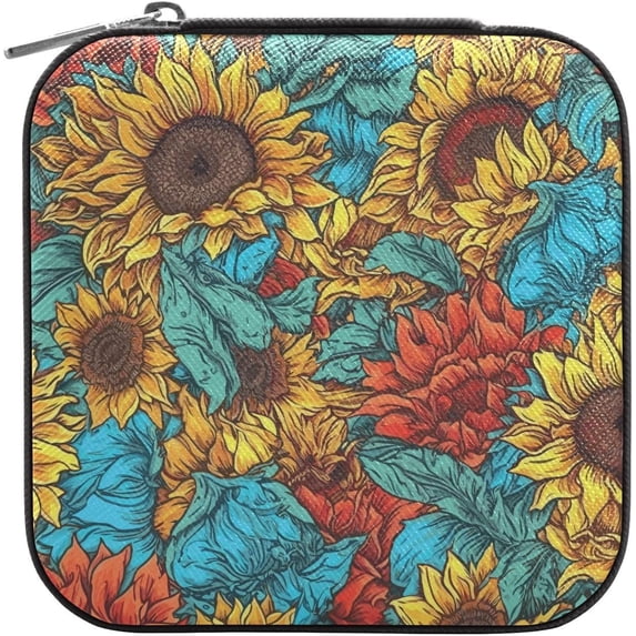 Coolnut Colorful Sunflower Personalized Ladies Jewelry Box, Travel Jewelry Box, Ladies Small Jewelry Box, Ring, Necklace, Earring, Jewelry Storage Women Gifts
