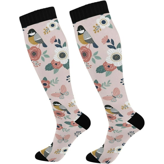 Coolnut Compression Socks Set of 2 Pairs for Women & Men - Best Support Socks for Running, Nurses, Travel (Bird) Gift