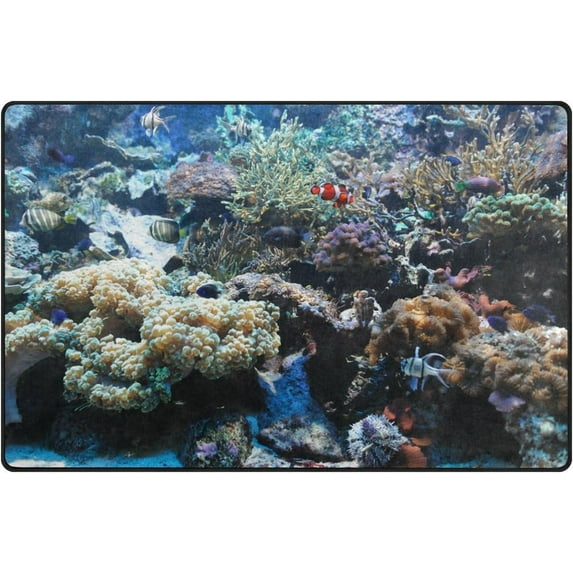 Coolnut Coral Reef Underwater Fish Area Rug Pad 60 x 39 inch (5'x 3'3"), 100% Light Weight Polyester Fabric Floor Mat for Living Room Bedroom