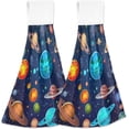 thumbnail image 1 of Coolnut Cosmic Planets Hand Towels Set of 2 Soft Absorbent Kitchen Hanging Towels Dish Cloths Bathroom Hand Towels with Loop & Hook for Kitchen Bathroom Wash cloth, 1 of 7