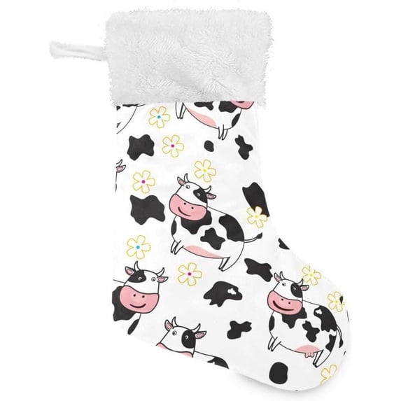 Coolnut Cow Print Christmas Stocking Personalized Large Candy Stocking, Xmas Stockings Decoration Hanging Gift for Family Holiday Party Ornaments Decor Fireplace